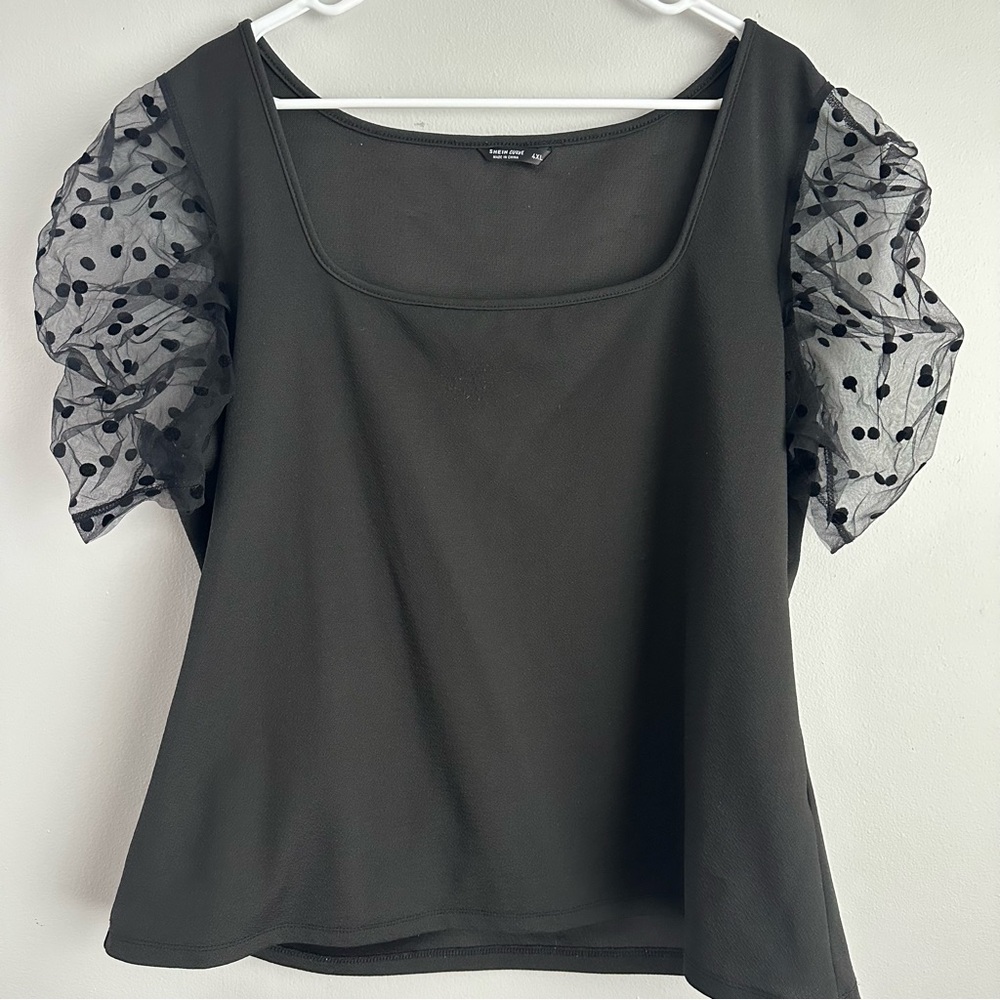 Black sheer polka dot puff sleeve blouse 3xl women’s 3x shein curve whimsigoth